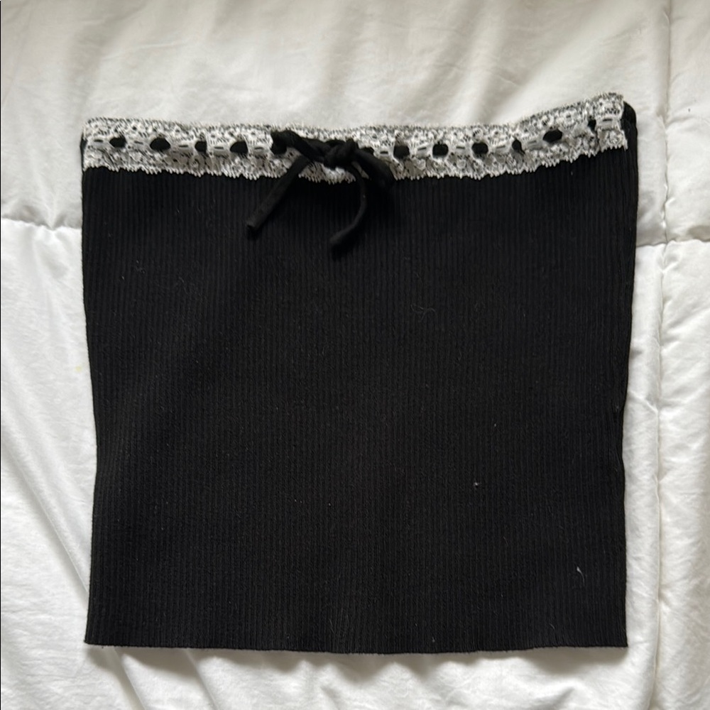 Knit Black Tube Top with Lace Trim